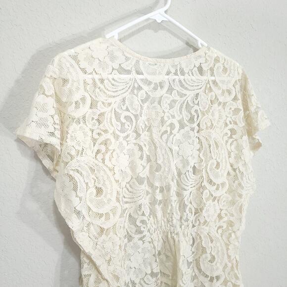 Maurices Lace Cardigan Womens Size Small Cream Floral Sheer Cottage Fairy Boho - Picture 11 of 12